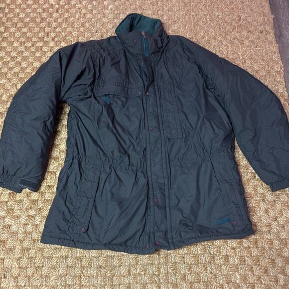 Patagonia Vtg Puffer Coat Jacket Womens Size Large Dark Grey/ Blue Insulated - Picture 1 of 7